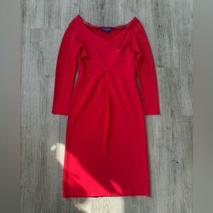 Ralph Lauren Collection Purple Label Red Ribbed Knit Dress L Made in Italy